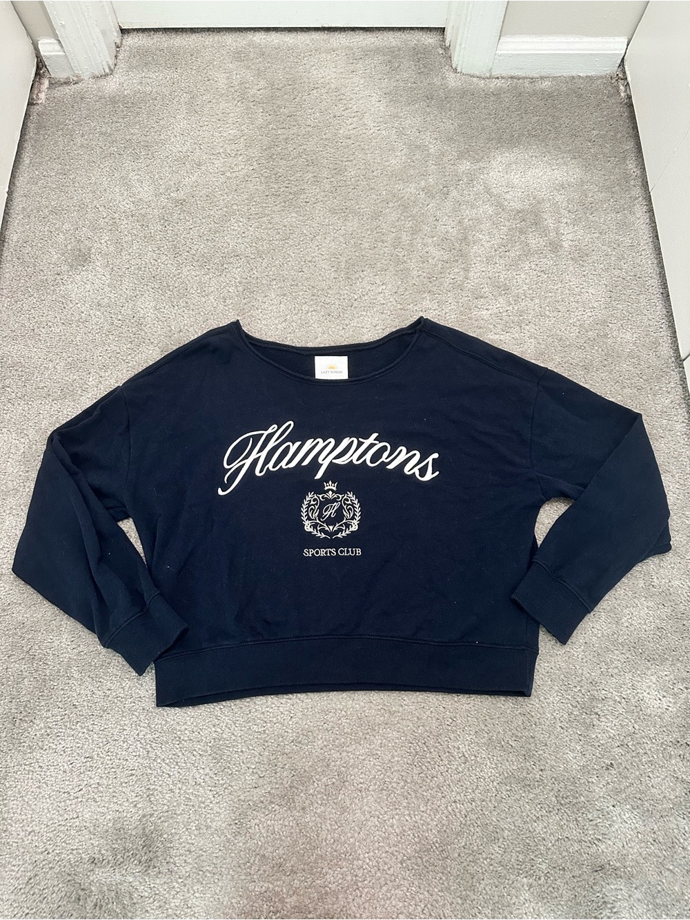 Lazy Sundays Wide Neck Hamptons Sweatshirt in Navy Size Medium